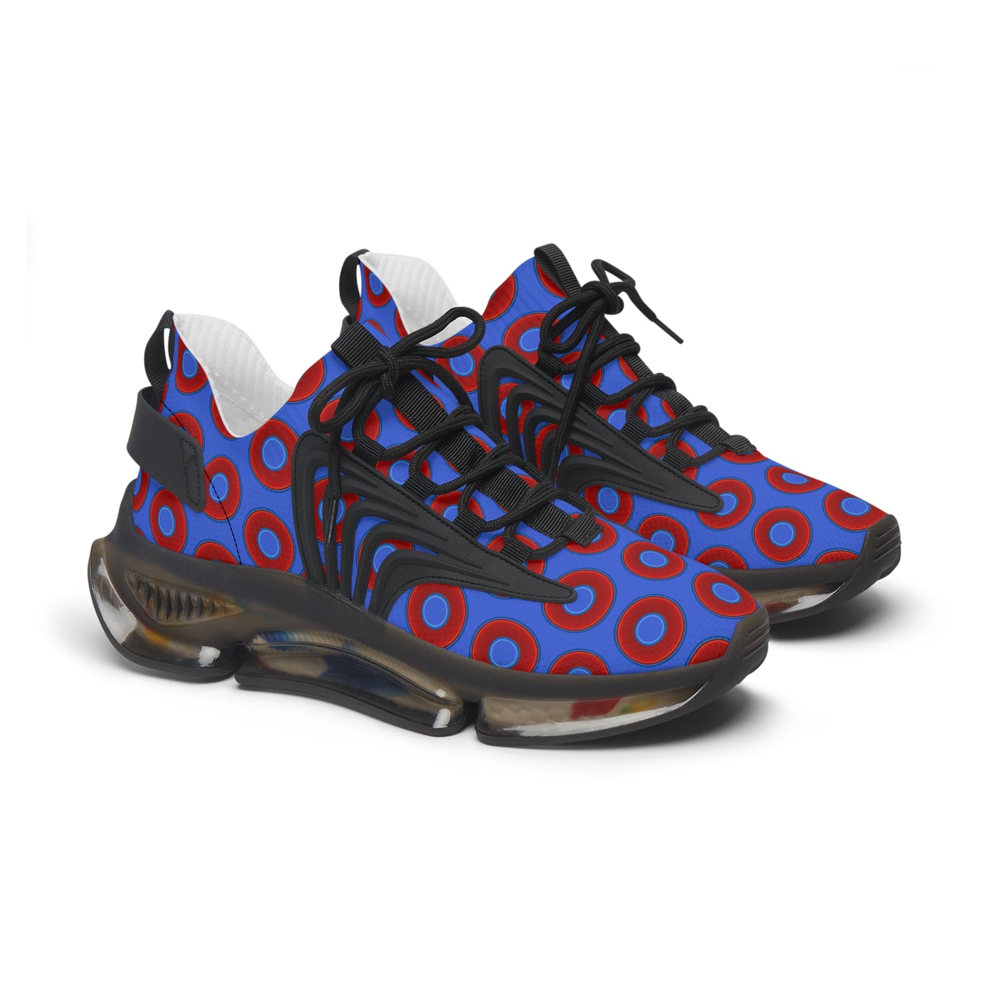 Women's Donut Kicks - red vivid donut print w/royal blue background