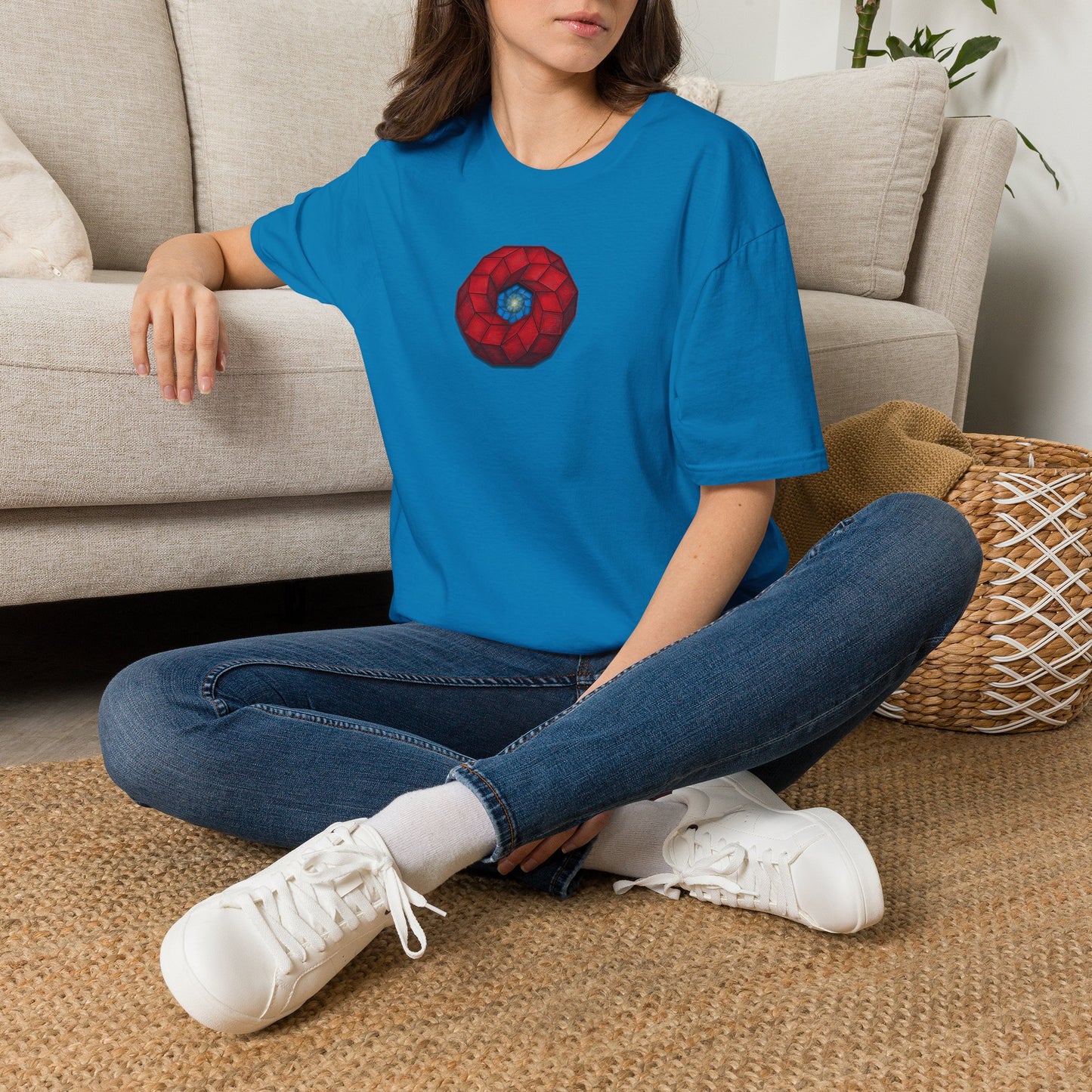 Classic Donut Tee - Unisex Soft-Style - "The 9th Donut" - rustic red/blue cubed donut - variant 1