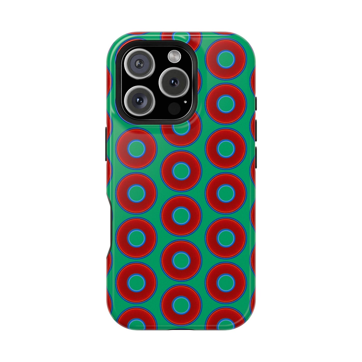 Magnetic Tough Donut Case - red vivid donut print w/jade green background