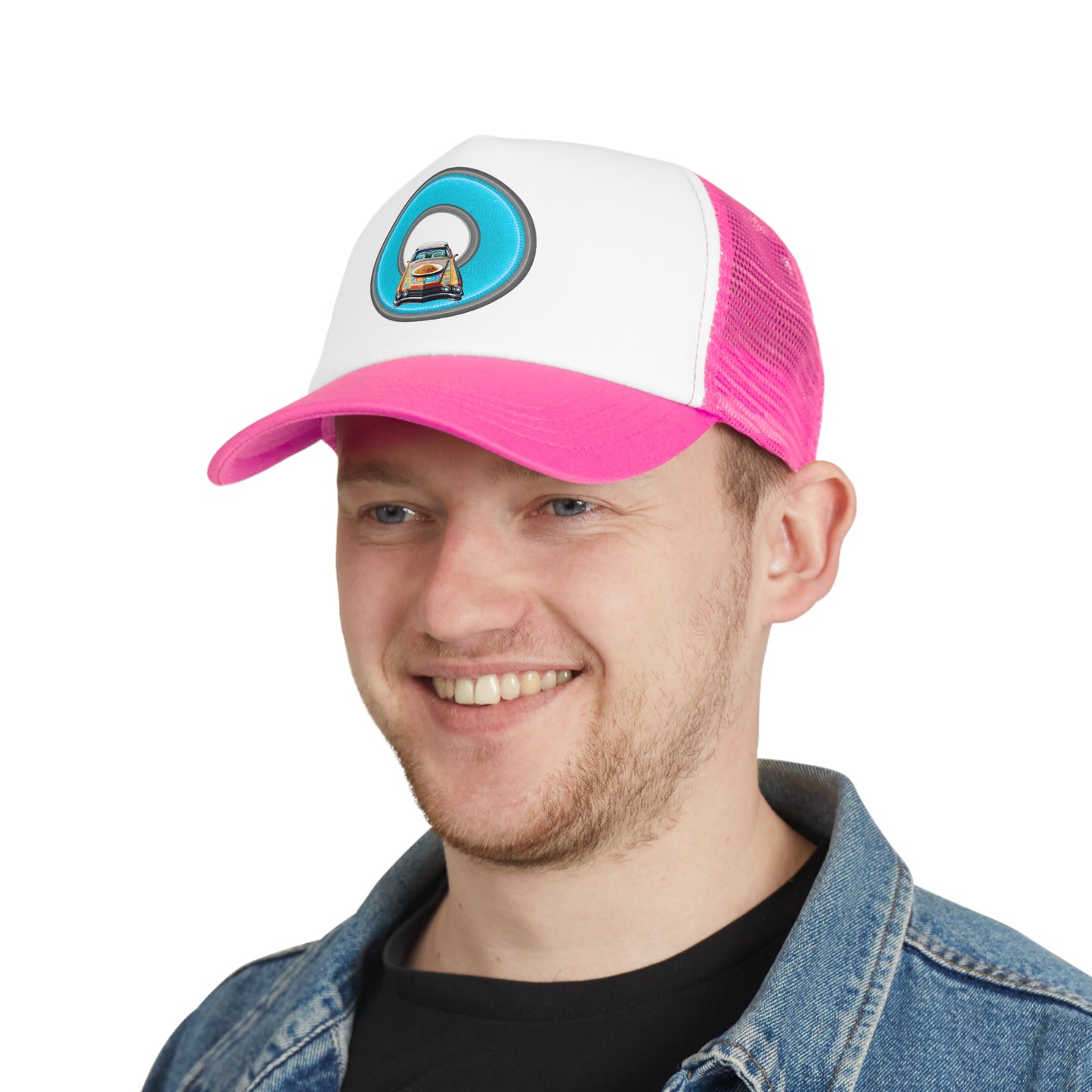 Lumpy Trucker Hat - "Cadillac Rainbows & Eating on the Run" - variant 2 - turquoise donut
