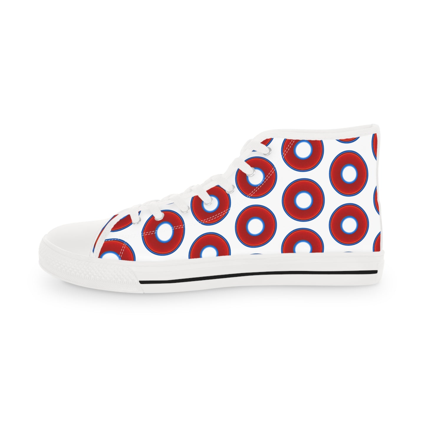 Men's High Top Chucks - large vivid red donut print w/white background