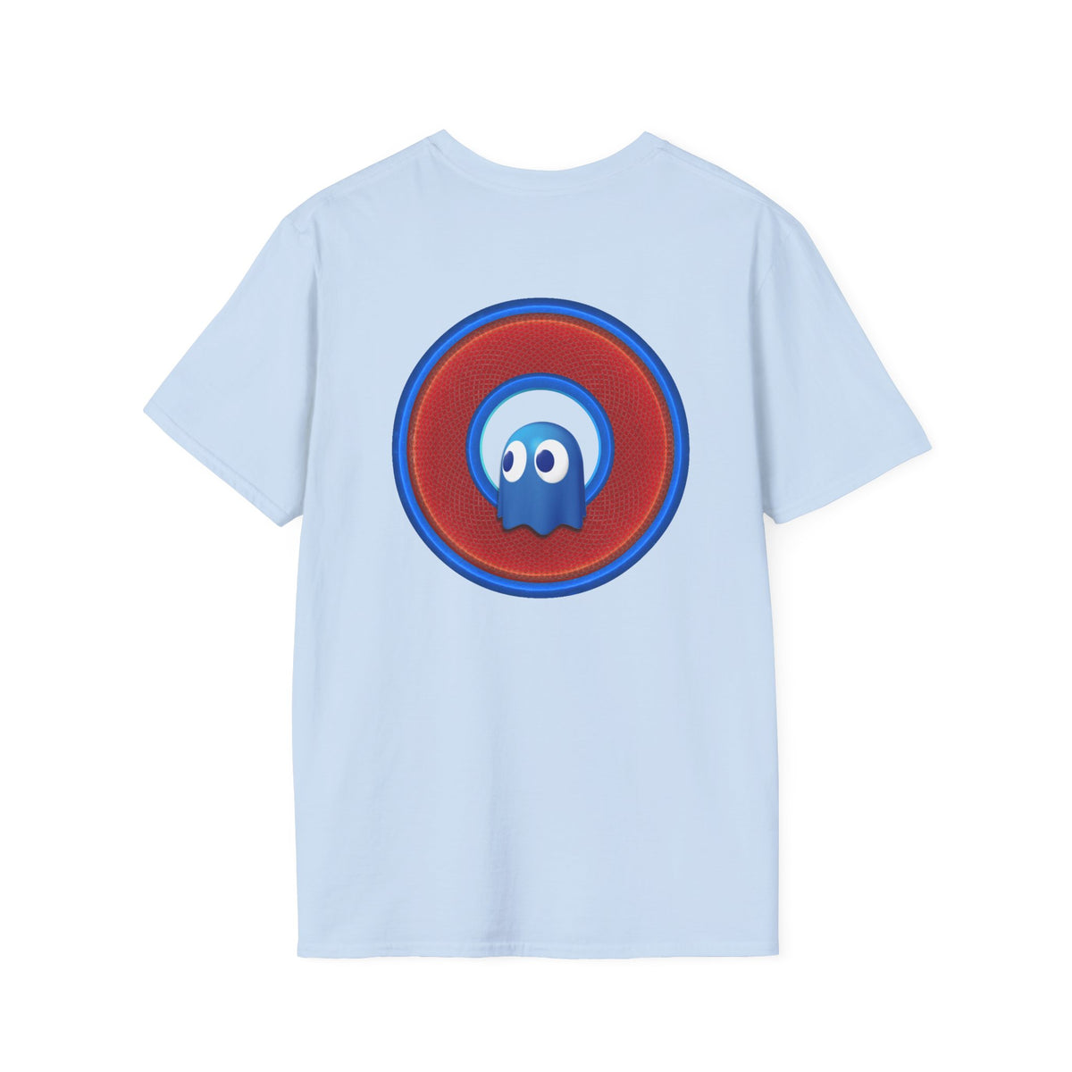 Classic Donut Tee - Unisex Soft-Style - "The Story of the Donut - a Ghostly Good Time" - red/blue rustic donut - variant 1