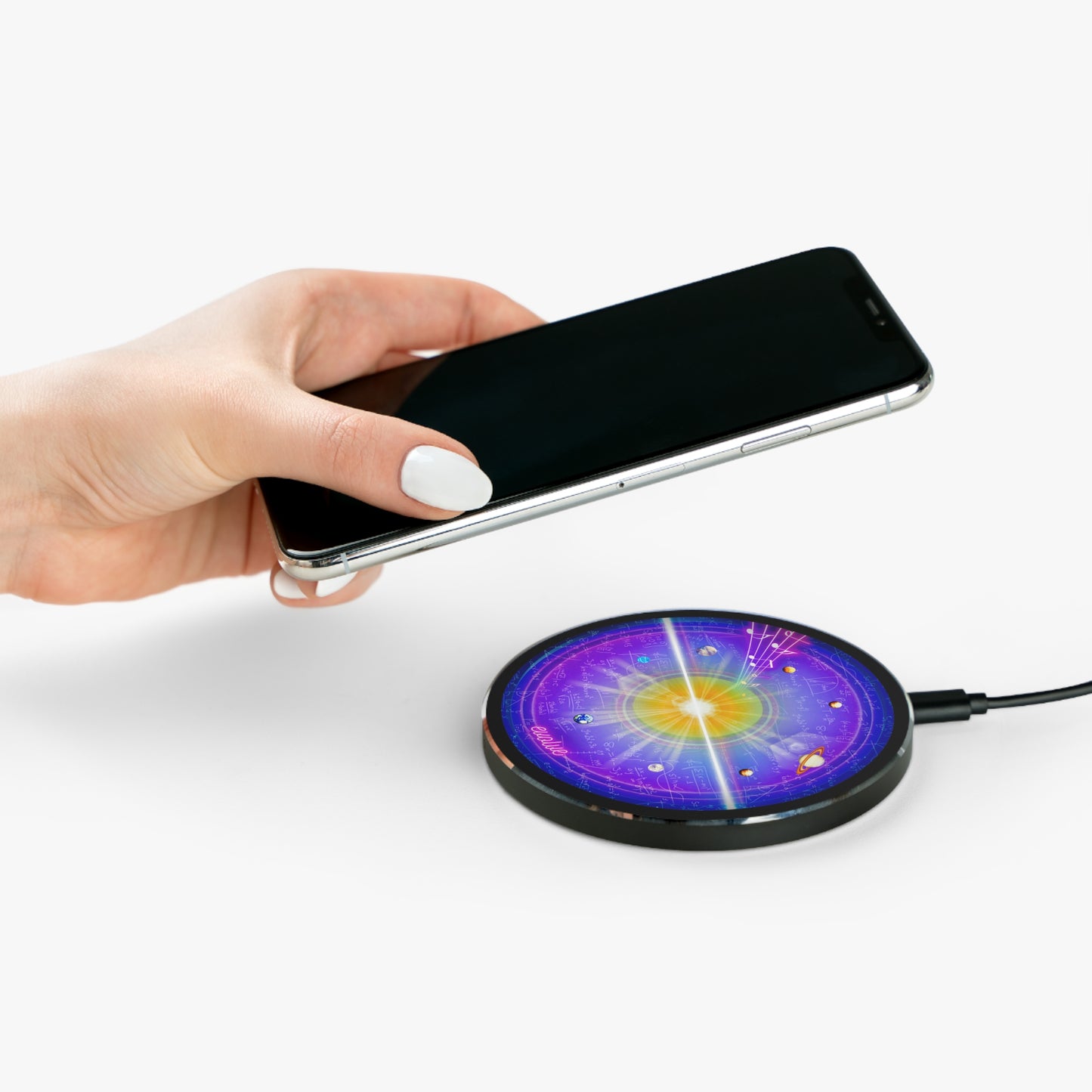 The Flow - Wireless Lumpy Donut Chargers - "The Quite Profound Wireless Charger" - vivid purple solar donut w/black background