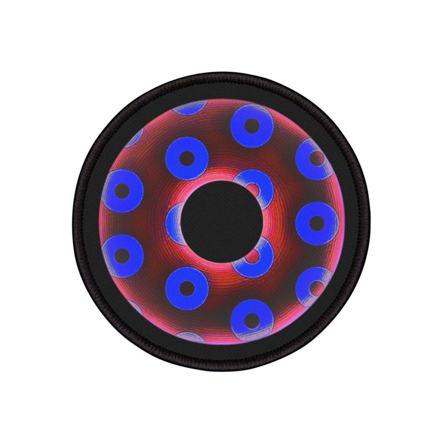 Iron-On Donut Patch - "Plain Blimpy Paradox Donut" - paradoxical dark red/electric blue blimpy donut