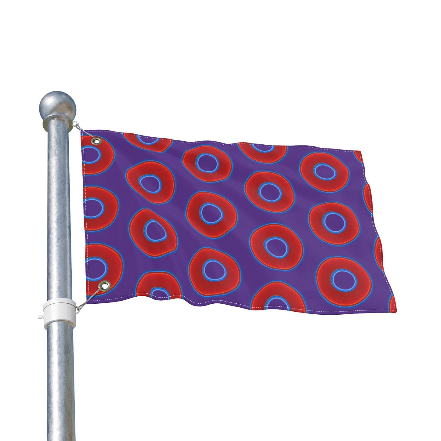Lumpy Flagpole Sitters - Donut Flags [12" x 18"] - red vivid donut print w/dark purple background