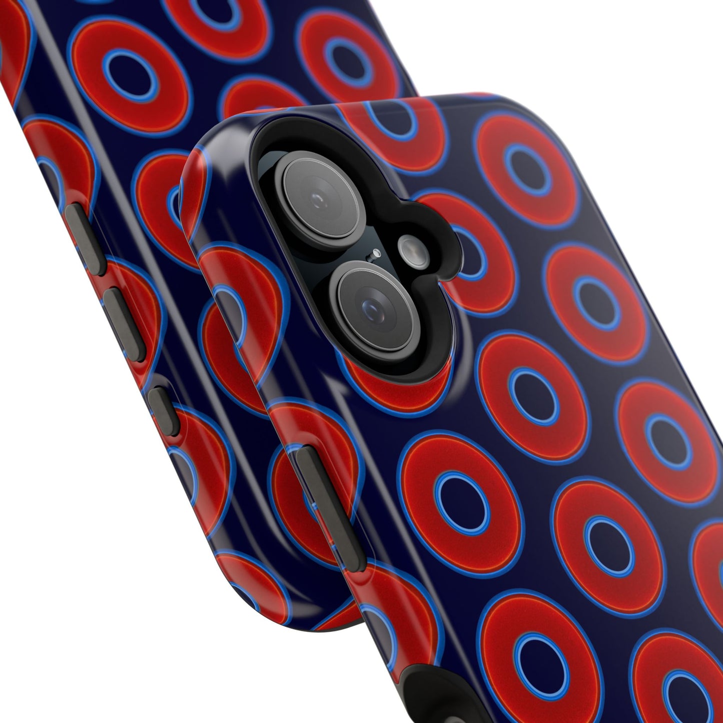Impact-Resistant Lumpy Donut Case - red vivid donut print w/midnight blue background