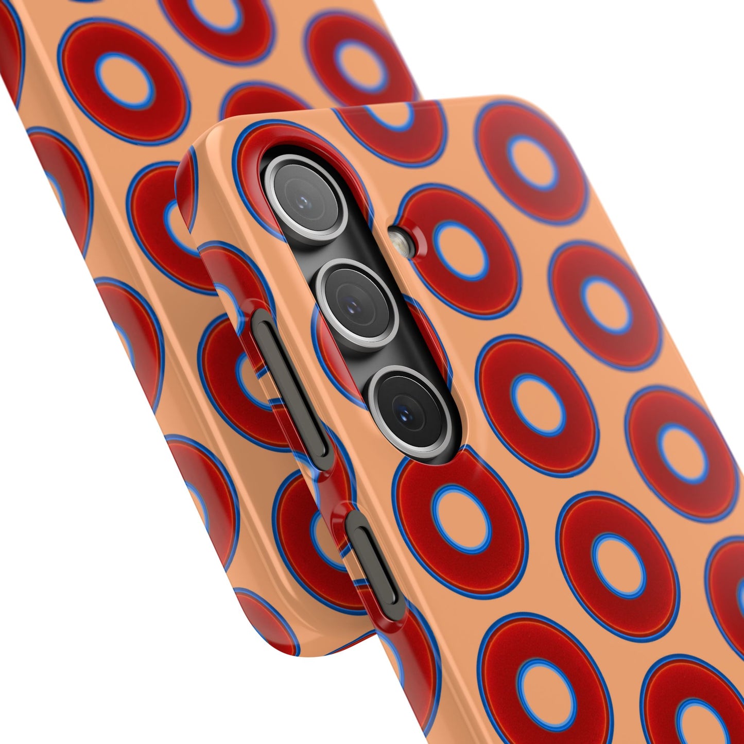 Lumpy Donut Snap Case - red vivid donut print w/peach background