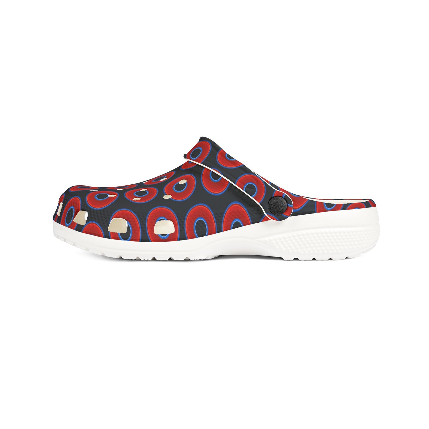Spatchcocks - donut slip-on shoes - vivid red donuts w/blue charcoal background [unisex]