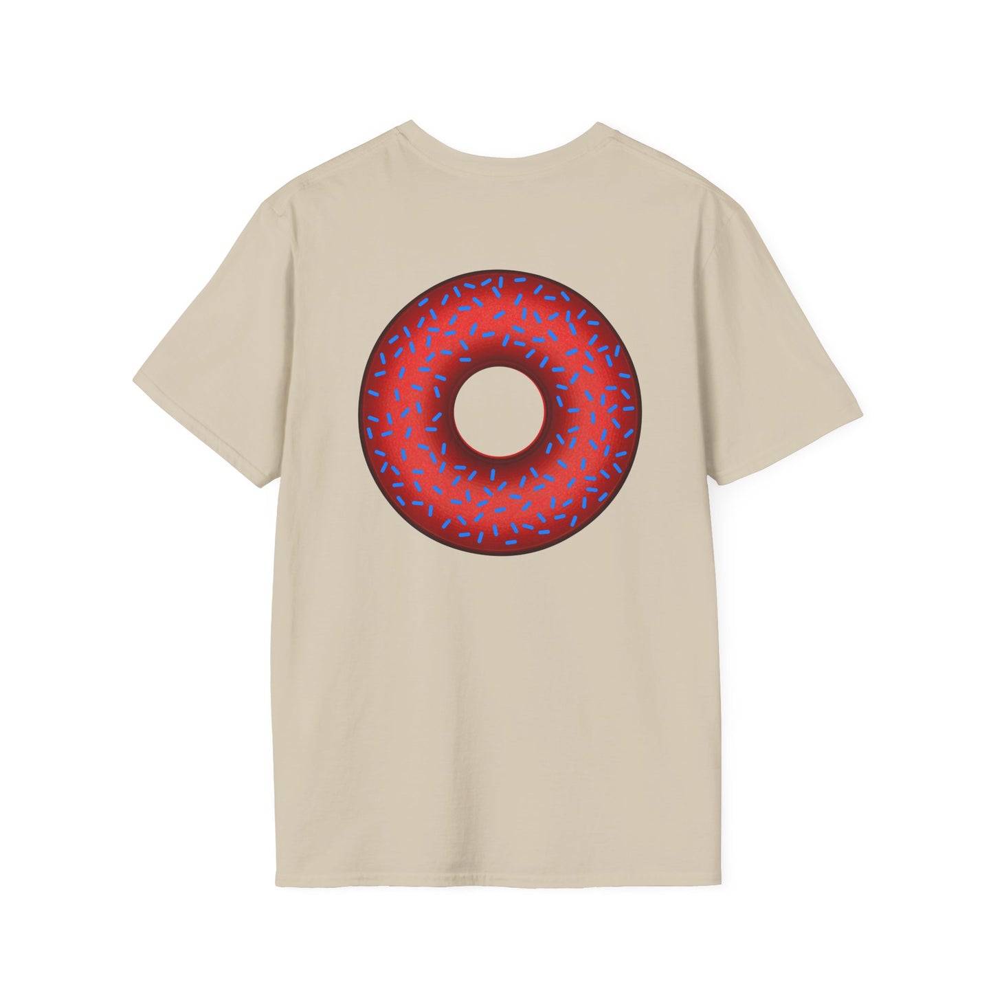 Classic Donut Tee - Unisex Soft-Style - "Plain Plump Donut w/" - plump red donut w/blue sprinkles
