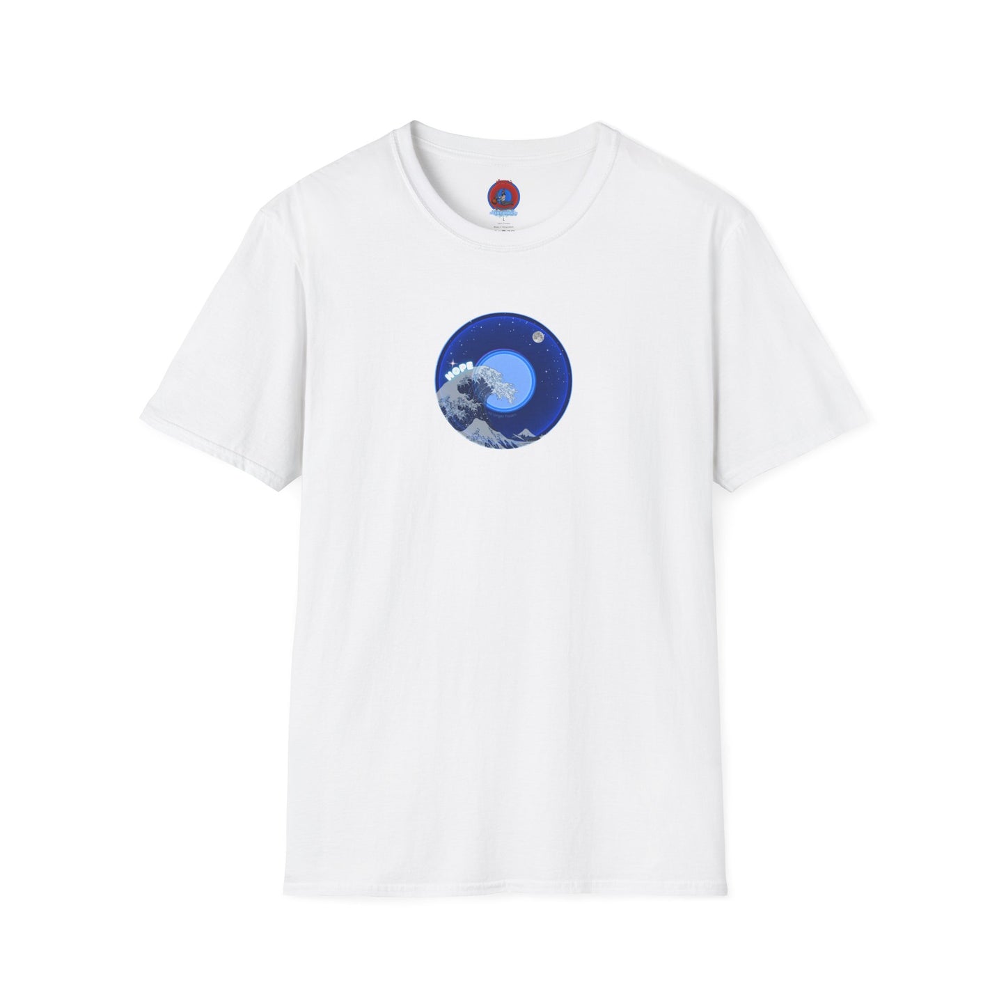 Classic Donut Tee - Unisex Soft-Style - "The Hopeful Waving Donut" - variant 2 - vivid blue donut