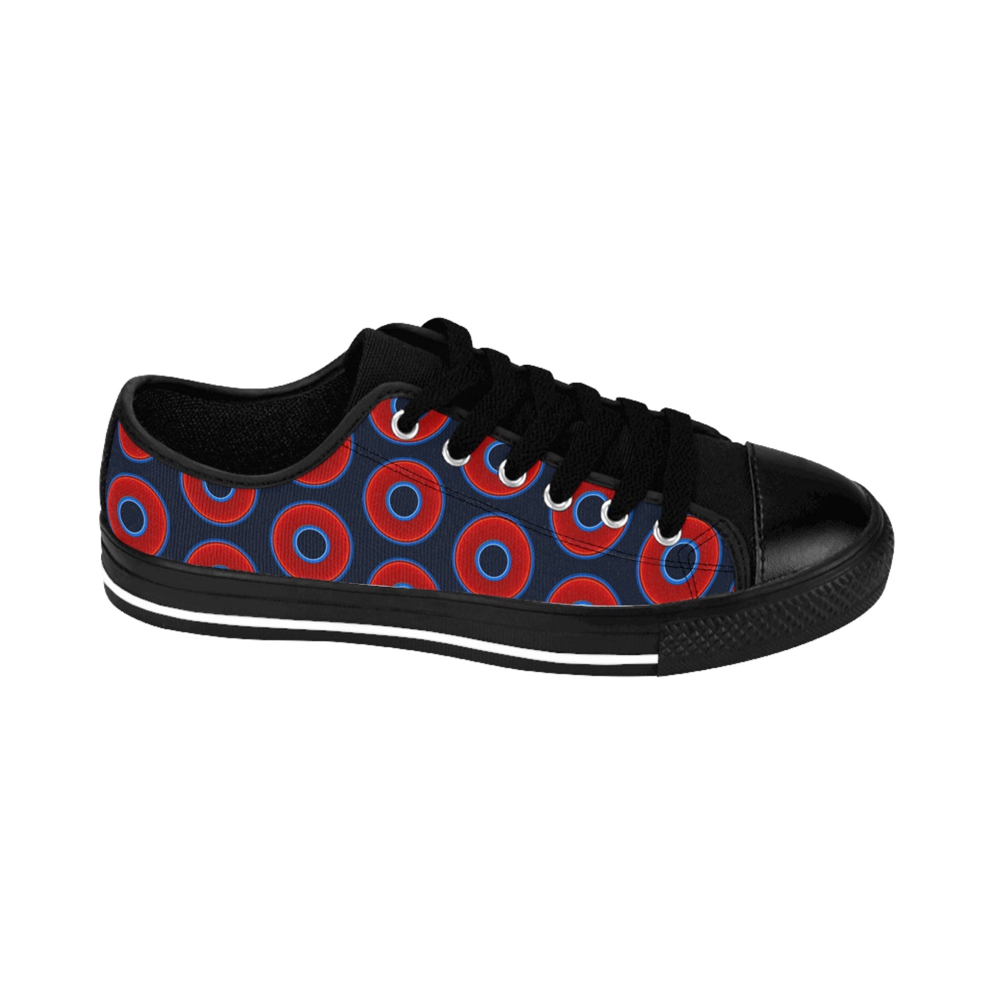 Men's Cushiony Convectors - Low Top - large red vivid donut print w/midnight teal blue elite background