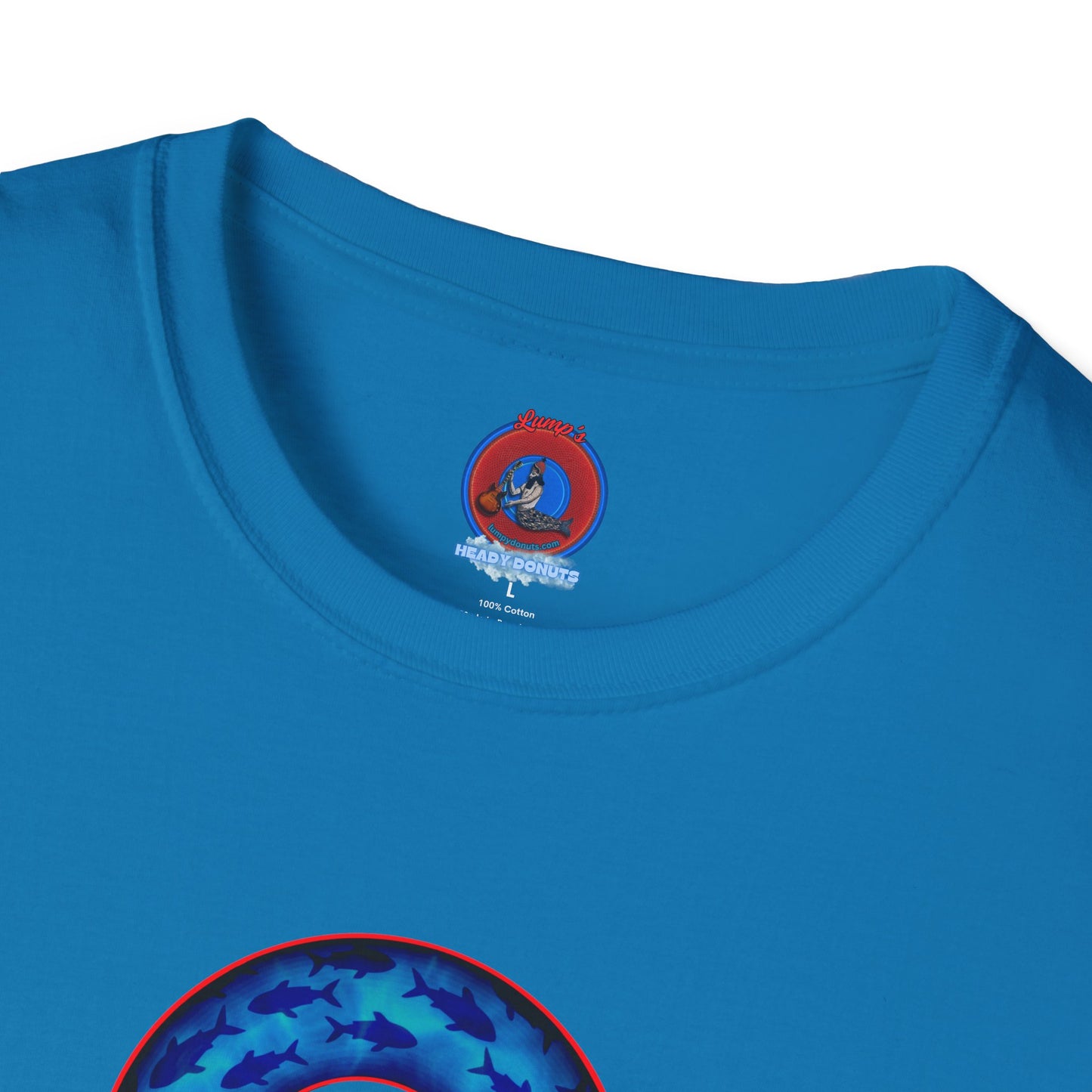 Classic Donut Tee - Unisex Soft-Style - "Skoolie of Phishies" - vivid sea donut - w/darker blue water - variant 2