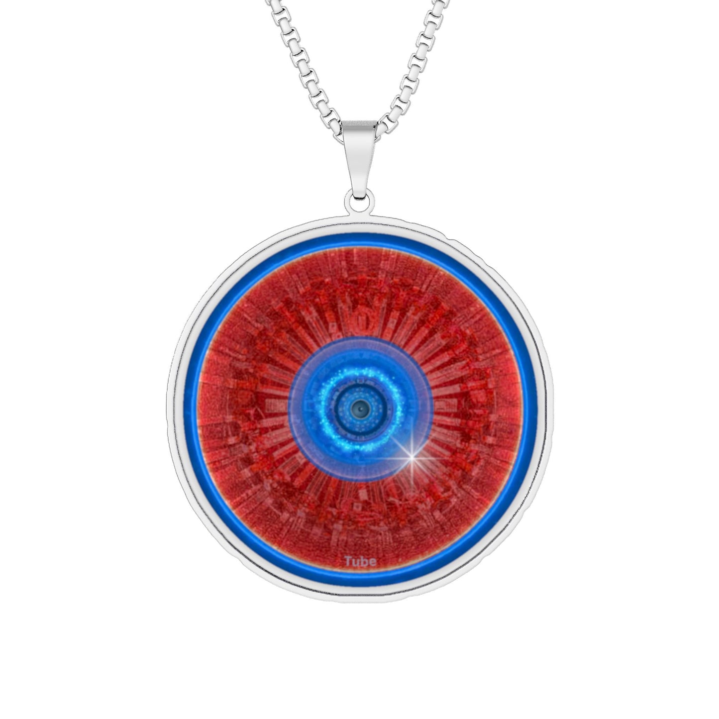 Lump's Heady Donut Necklace - 1" x 1" Stainless Steel Pendant - "Graphic Translation Donut Pendant" - red/blue tube donut - variant 2
