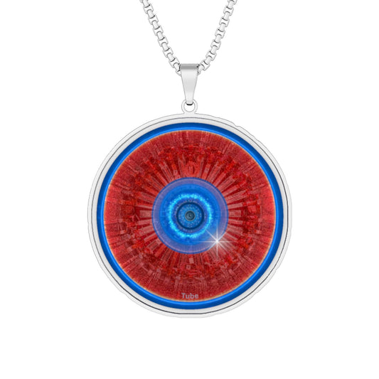 Lump's Heady Donut Necklace - 1" x 1" Stainless Steel Pendant - "Graphic Translation Donut Pendant" - red/blue tube donut - variant 2