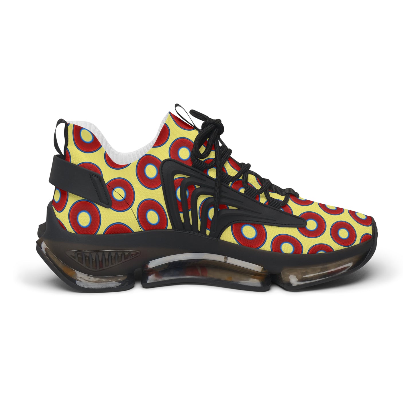 Women's Donut Kicks - red vivid donut print w/yellow background