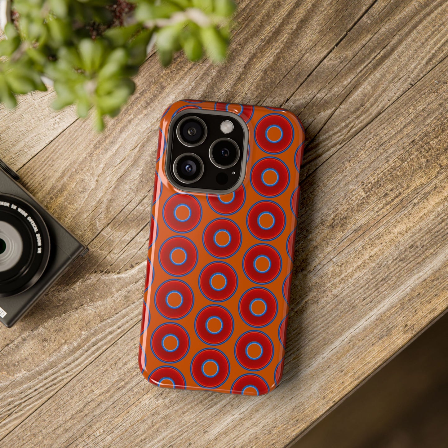 Magnetic Tough Donut Case - red vivid donut print w/dark orange background