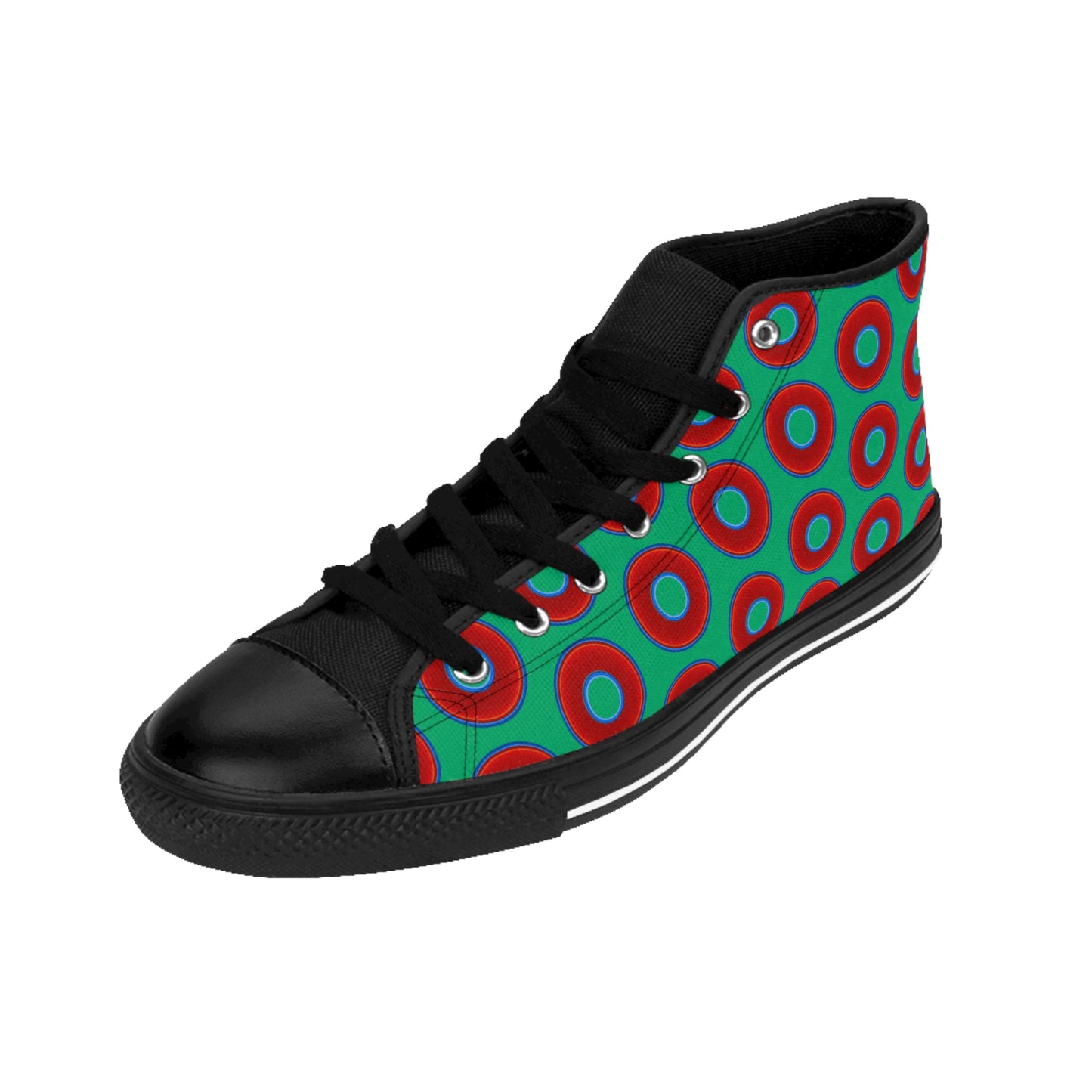 Men's Cushiony Convectors - High Tops - red vivid donuts w/jade green background