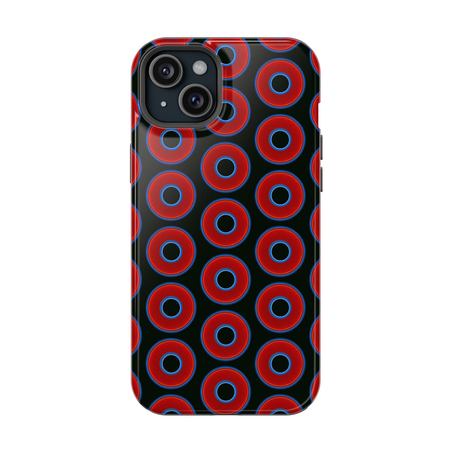 Impact-Resistant Lumpy Donut Case - red vivid donut print w/midnight moss background