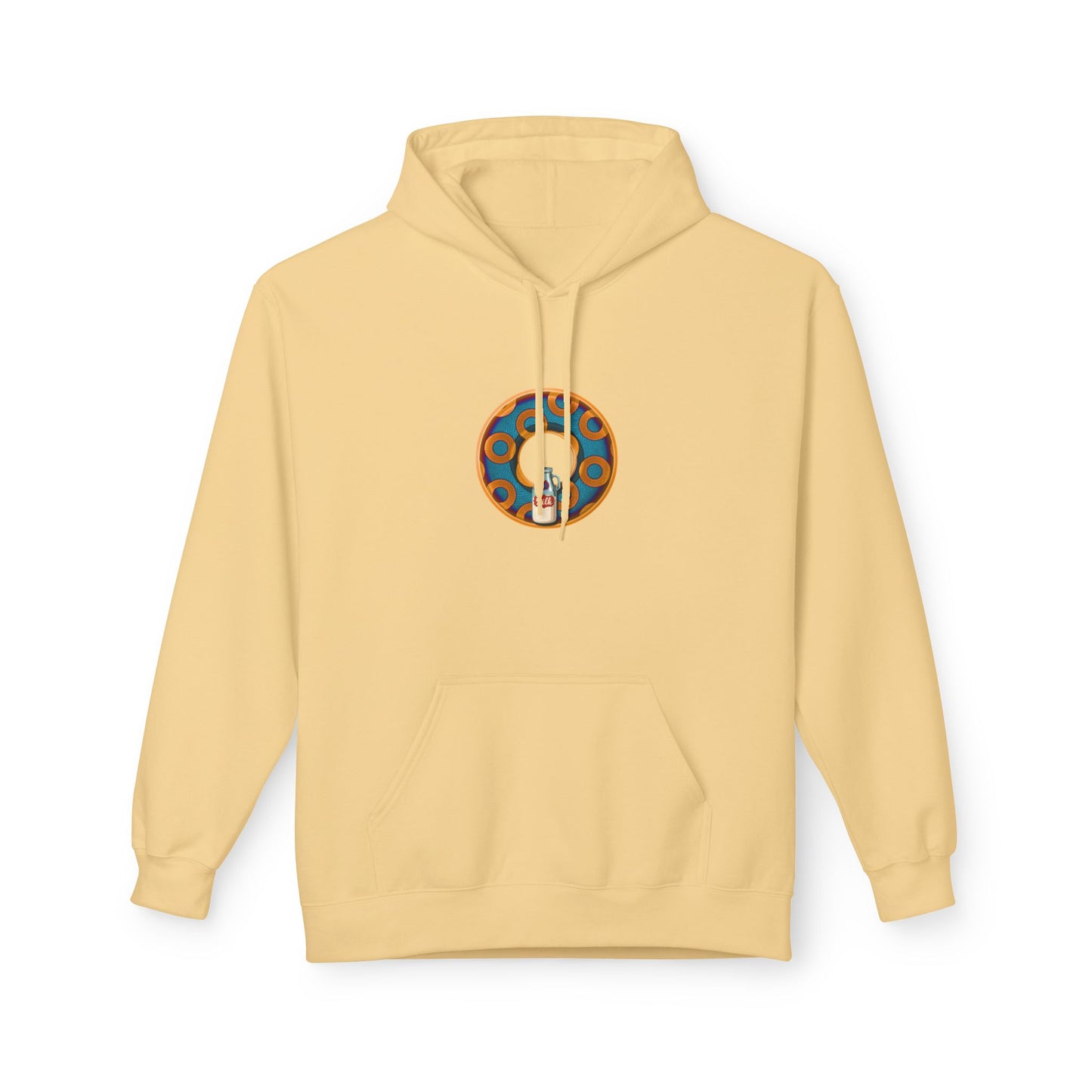 Fleece Harry Hoodies [Midweight Soft-style] - "Wooked Cream Dairy - YEMSG Donut" - blue/orange rustic paradox donut - variant 4