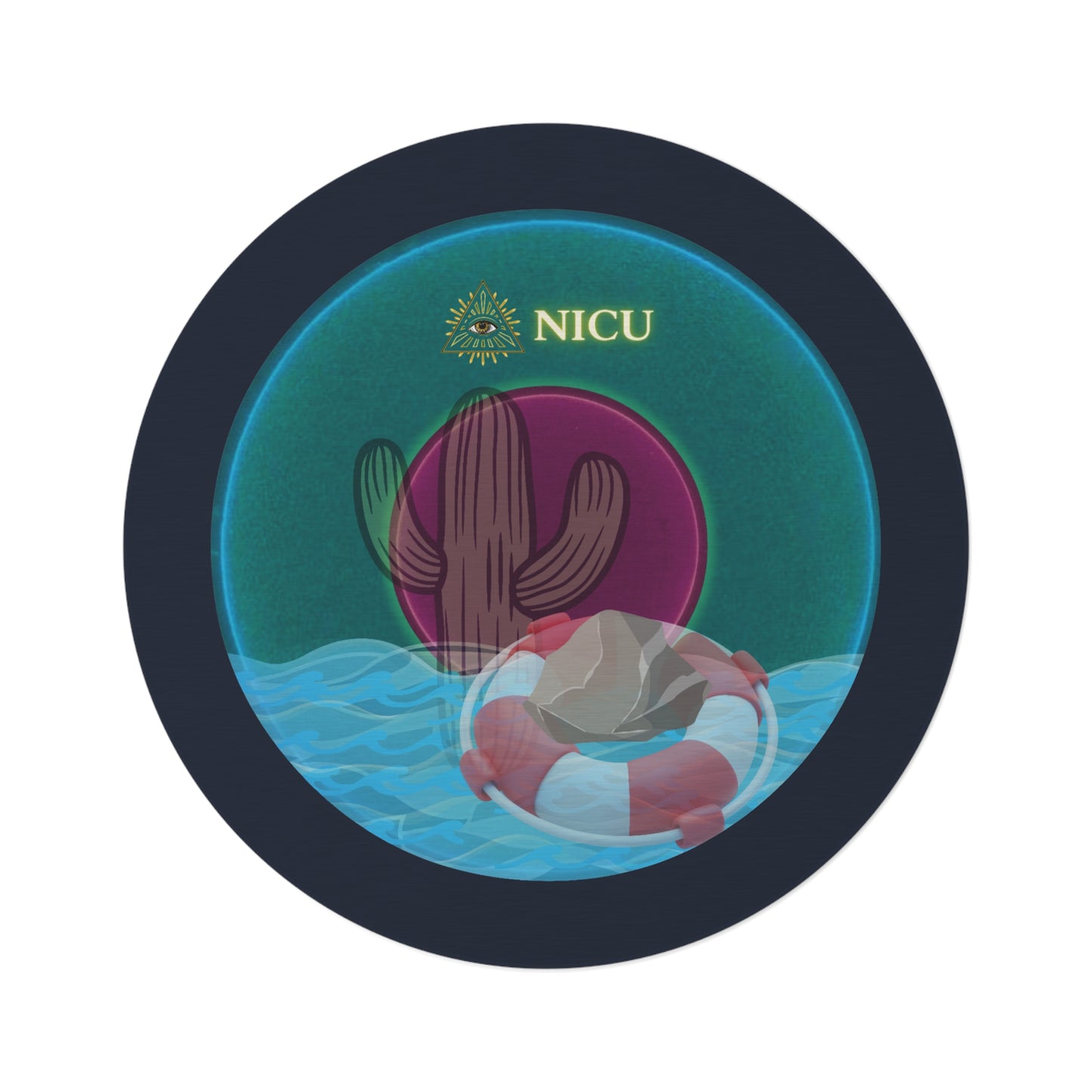 Round Room - 5 ft x 5 ft Lumpy Donut Rug - "The Donut Rug that Conveys" - vivid dark teal donut w/elite teal background