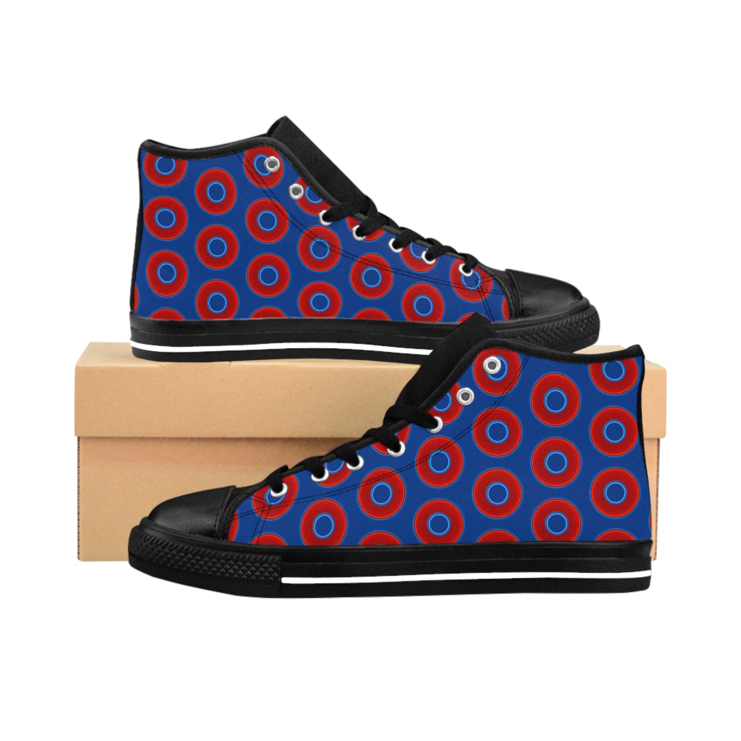 Men's Cushiony Convectors - High Tops - red vivid donuts w/dark blue background