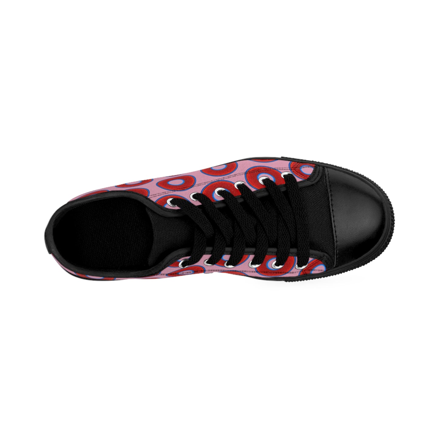 Women's Cushiony Convectors - Low Top - large red vivid donut print w/pale magenta background