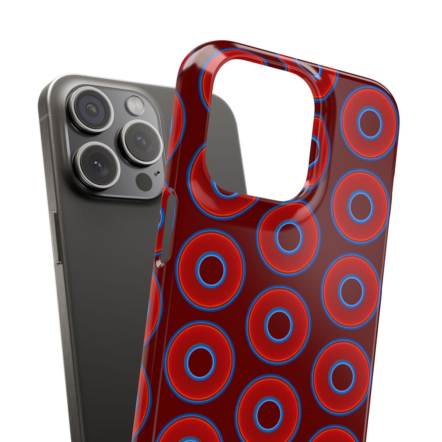 Lumpy Donut Snap Case - red vivid donut print w/dark red background