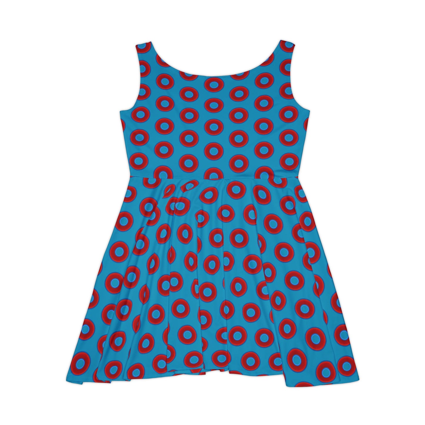 Women's Skater Donut Dress - vivid red donut print w/aquamarine blue background