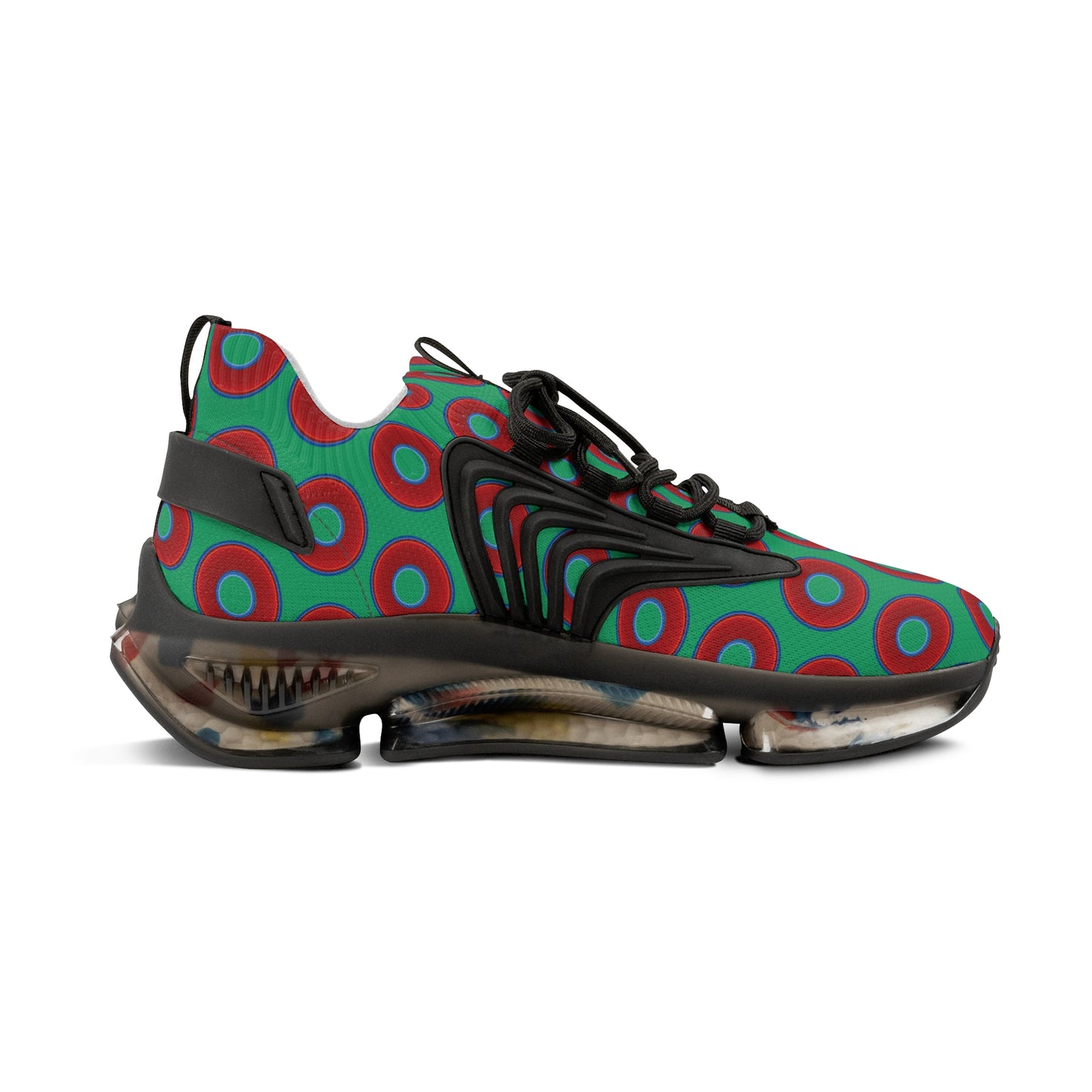 Donut Kicks - red vivid donut print w/jade green background