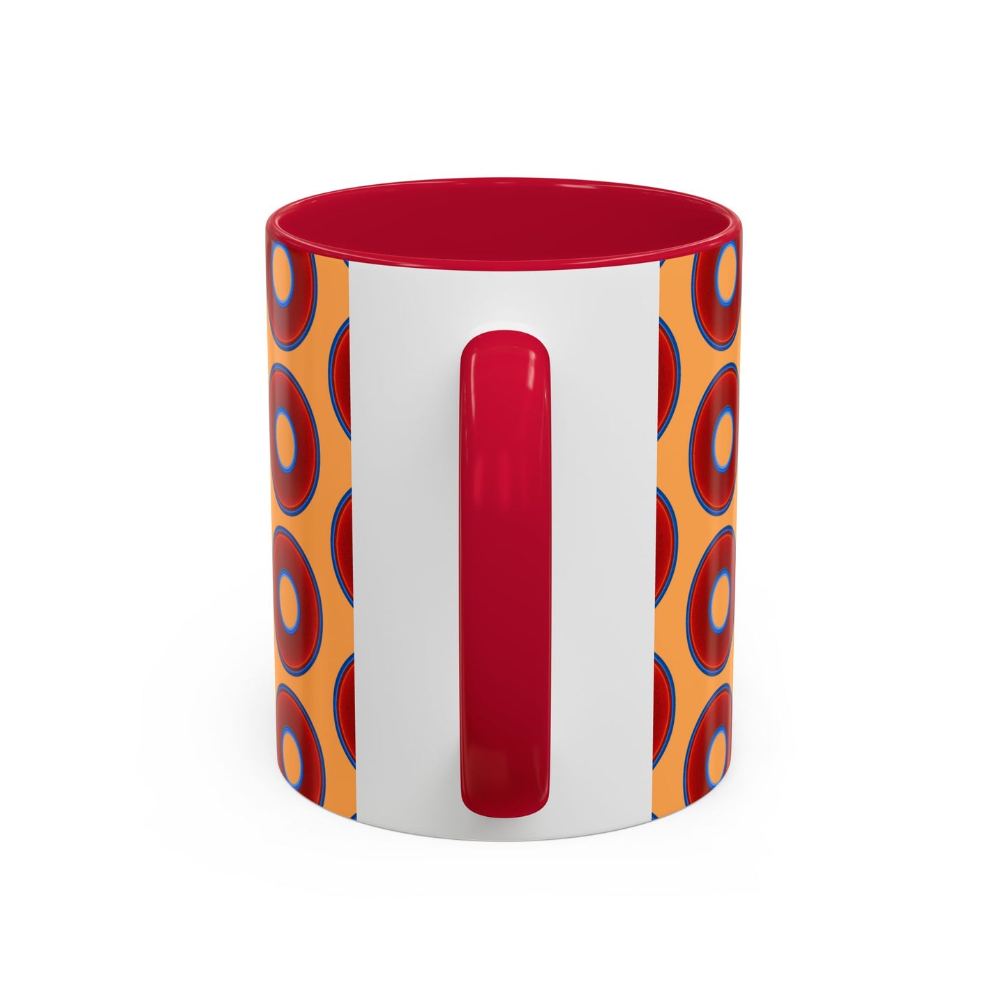 Lump's Grumpy Coffee Mug - vivid red donuts w/creamsicle orange background