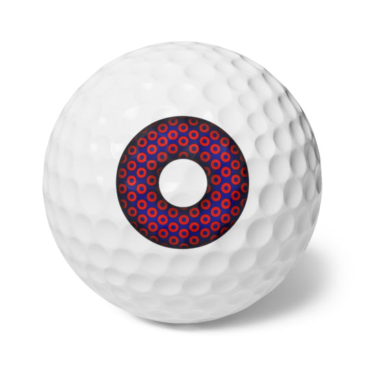 Lumpy Donut Golf Balls - 6pcs - "Grid Paradox Donut" - dark blue/red donuts