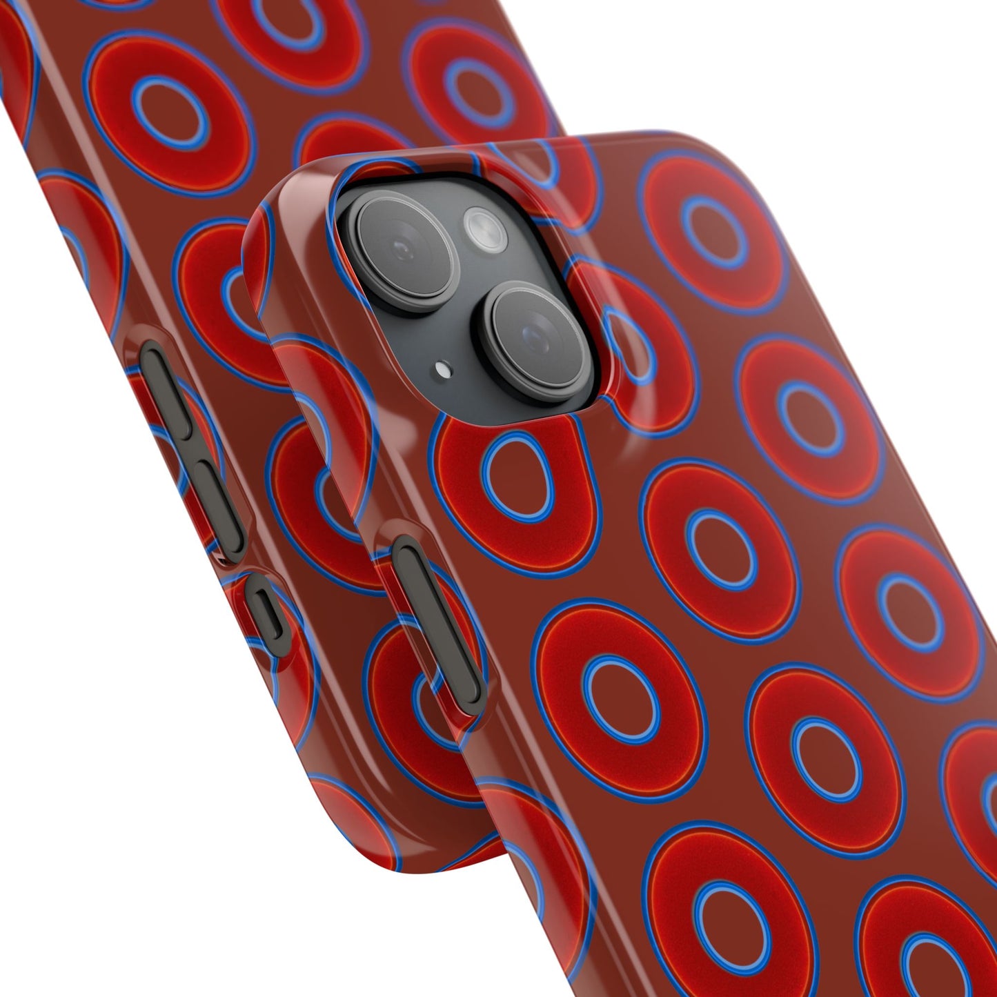 Lumpy Donut Snap Case - red vivid donut print w/burnt umber background