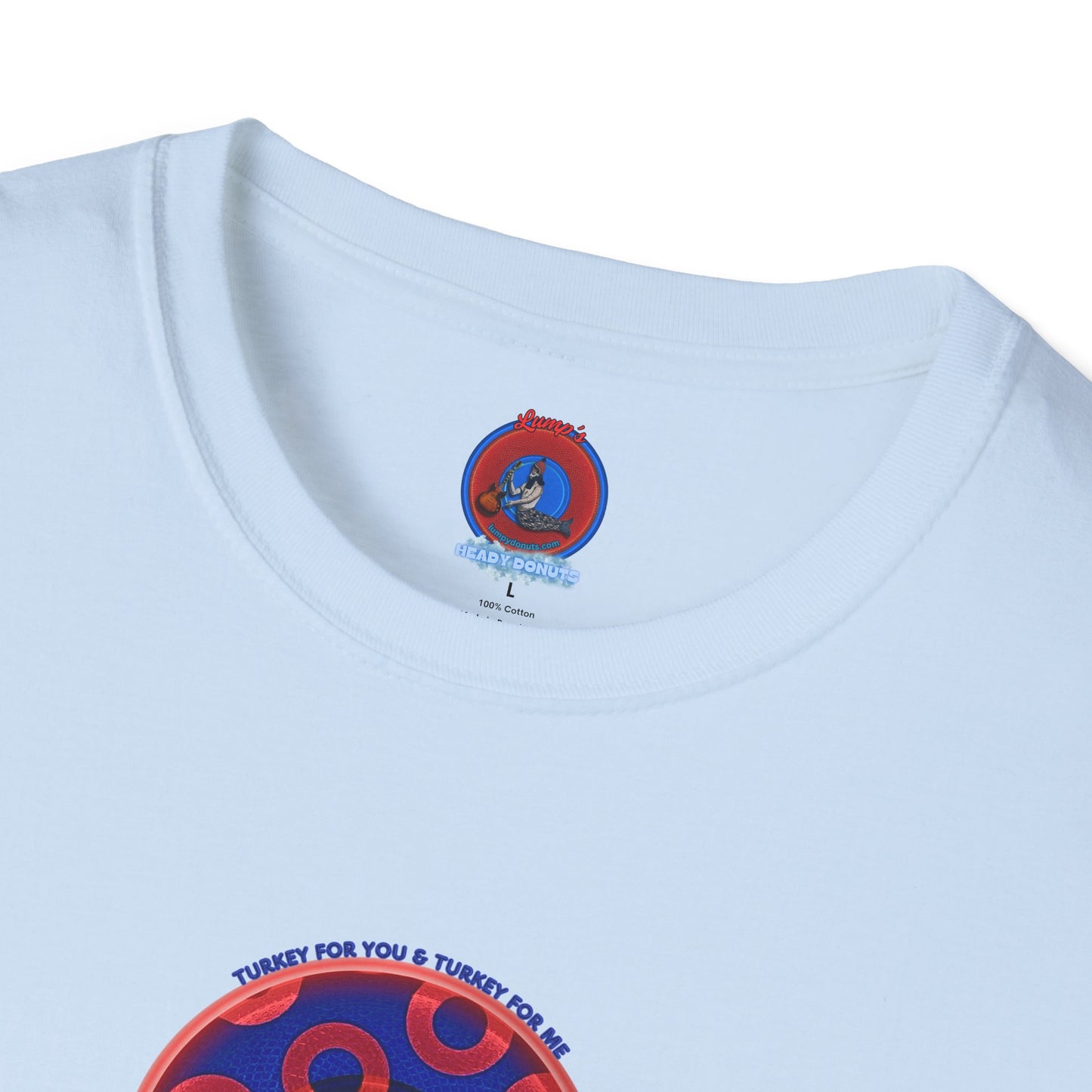 Classic Donut Tee - Unisex Soft-Style - "Turducken Donut Madness" - blue/red rustic paradox donut - holiday edition