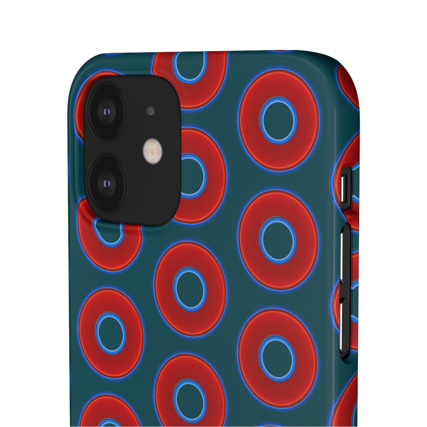 Lumpy Donut Snap Case - red vivid donut print w/midnight teal green background