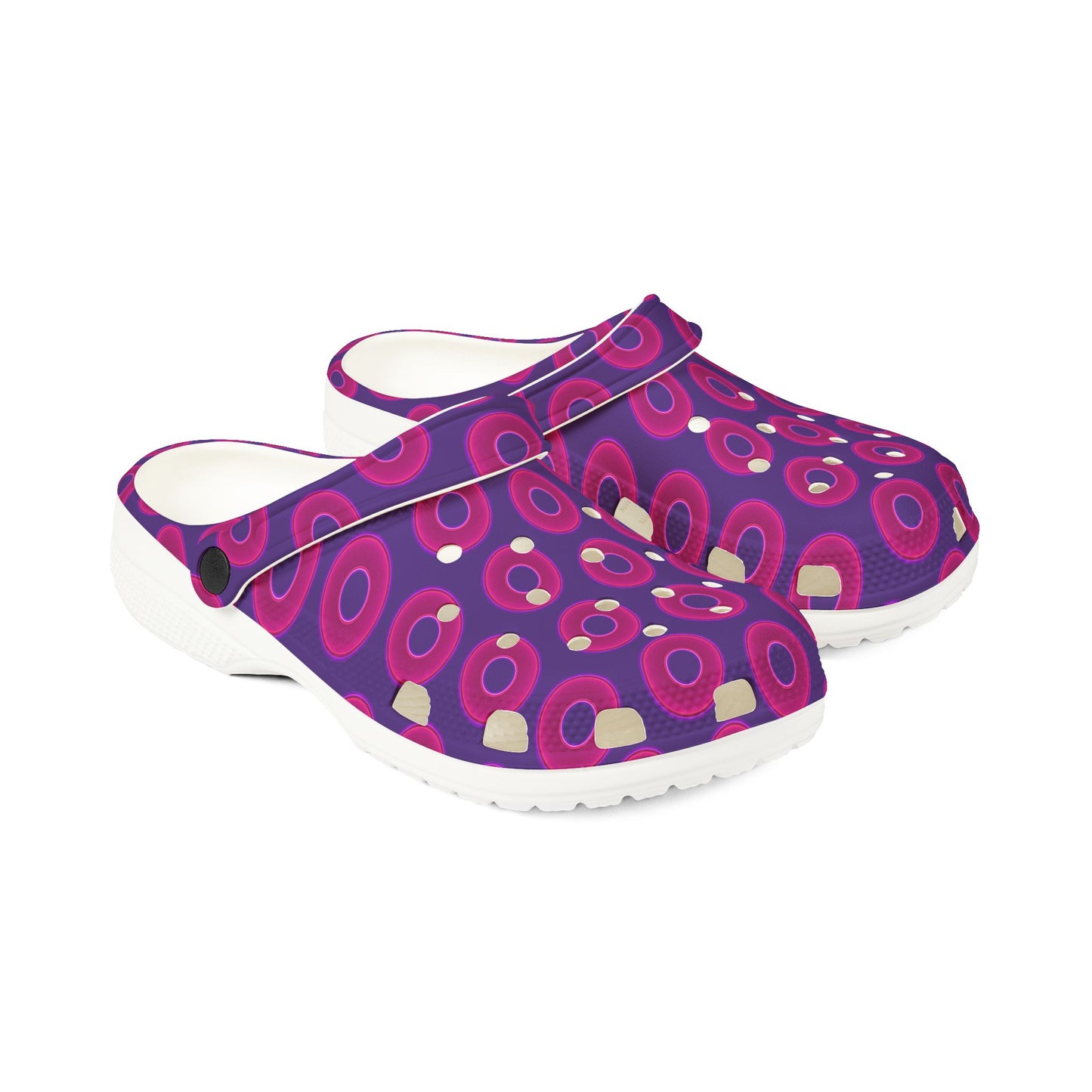 Spatchcocks - donut slip-on shoes - vivid magenta donuts w/dark purple background [unisex]