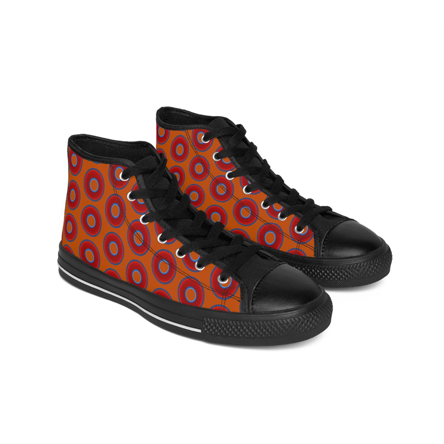 Cushiony Convectors - High Tops - red vivid donuts w/dark orange background