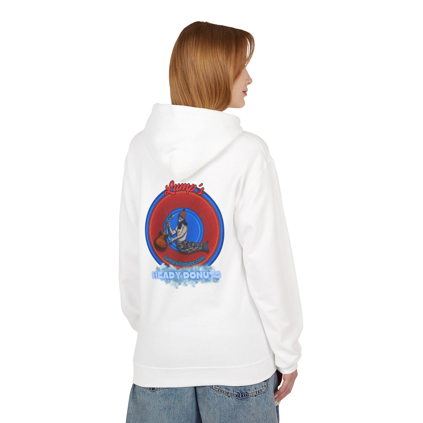 Unisex Fleece Hoodie - [Midweight Soft-style] - "Lump's Heady Logo" - w/rustic red donuts