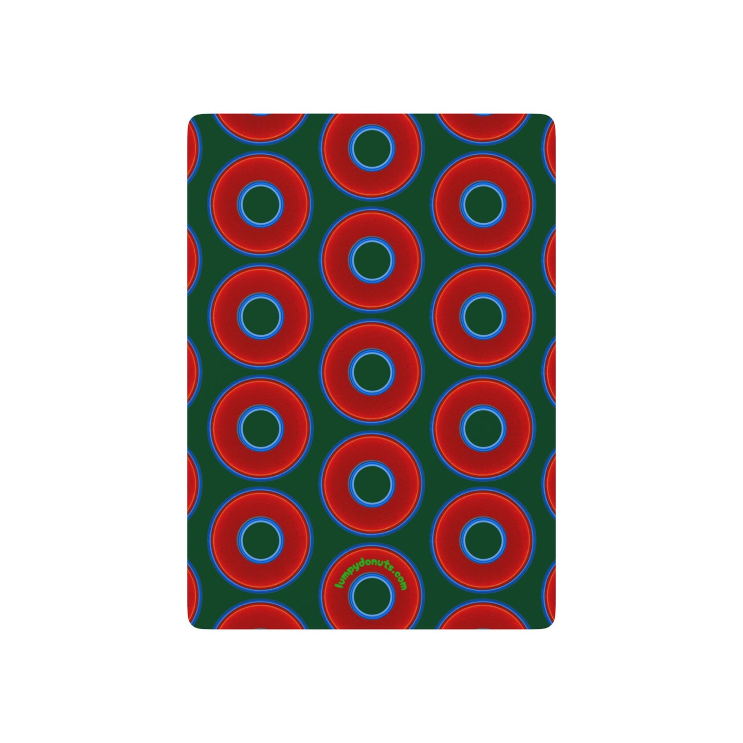 Lumpy Donut Playing Decks - 52-cards - red vivid donuts w/deep pond green background