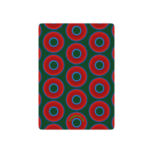 Lumpy Donut Playing Decks - 52-cards - red vivid donuts w/deep pond green background