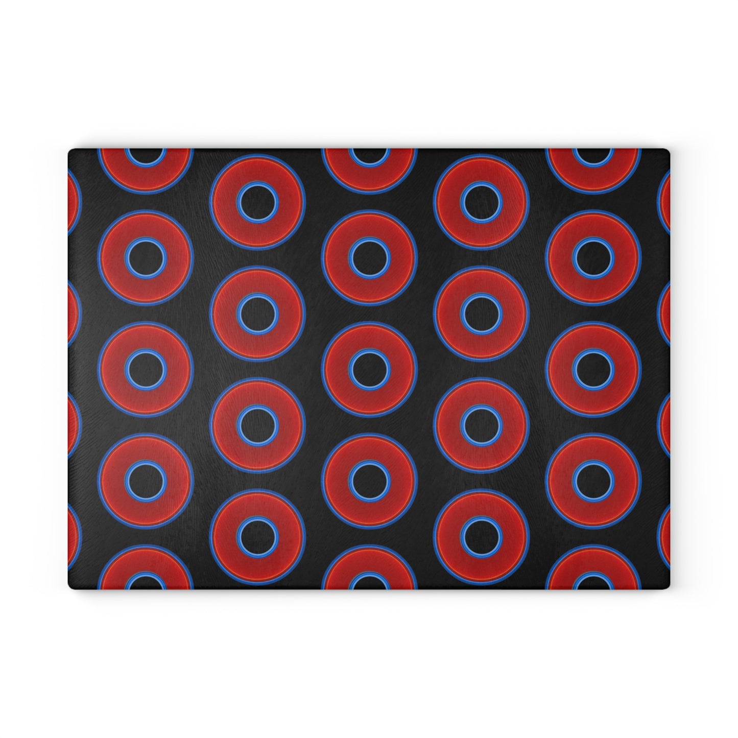 My Friend's Cutting Board - vivid red donuts w/black background