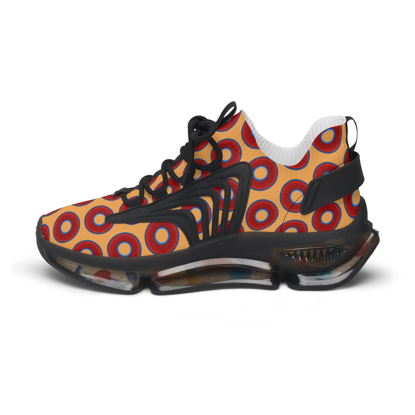 Women's Donut Kicks - red vivid donut print w/creamsicle orange background