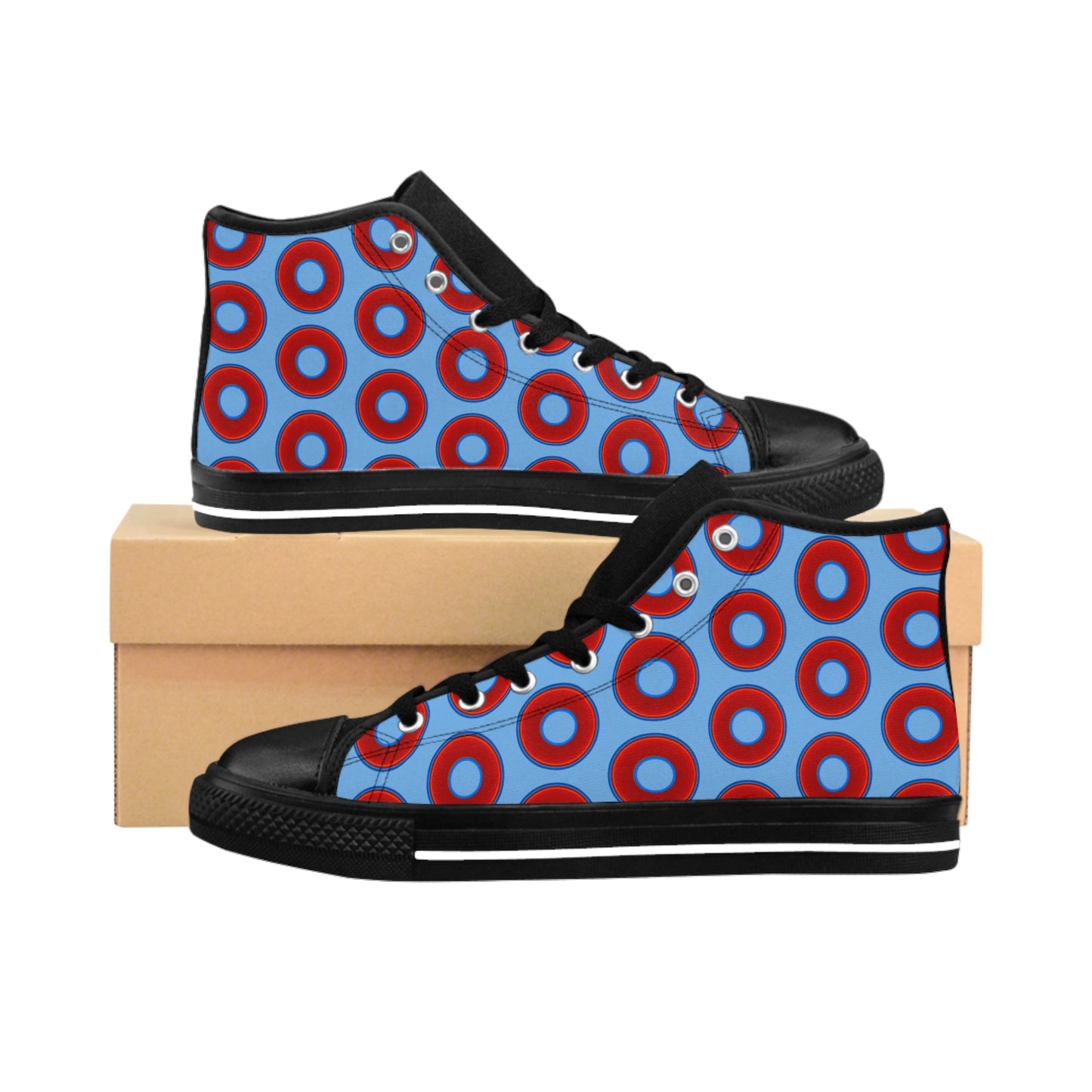 Cushiony Convectors - High Tops - red vivid donuts w/light blue background
