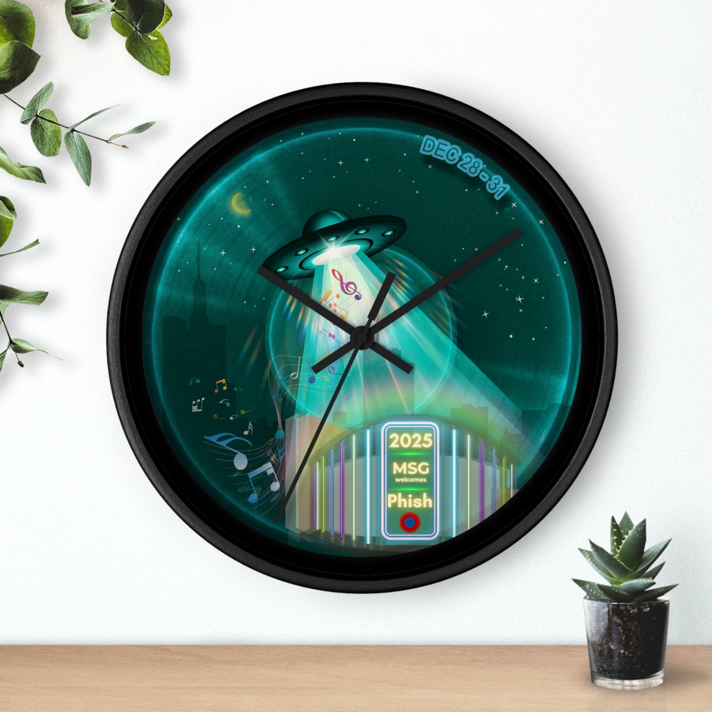 Lumpy Wall Clock - "Secret Ingredient? MSG of course" - vivid dark teal donut w/black background