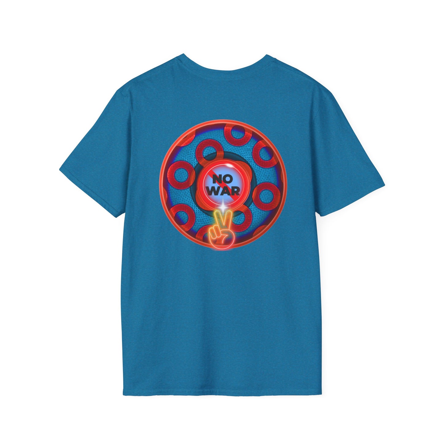 Classic Donut Tee - Unisex Soft-Style - "Peace of My Donut?" - blue/red rustic paradox donut