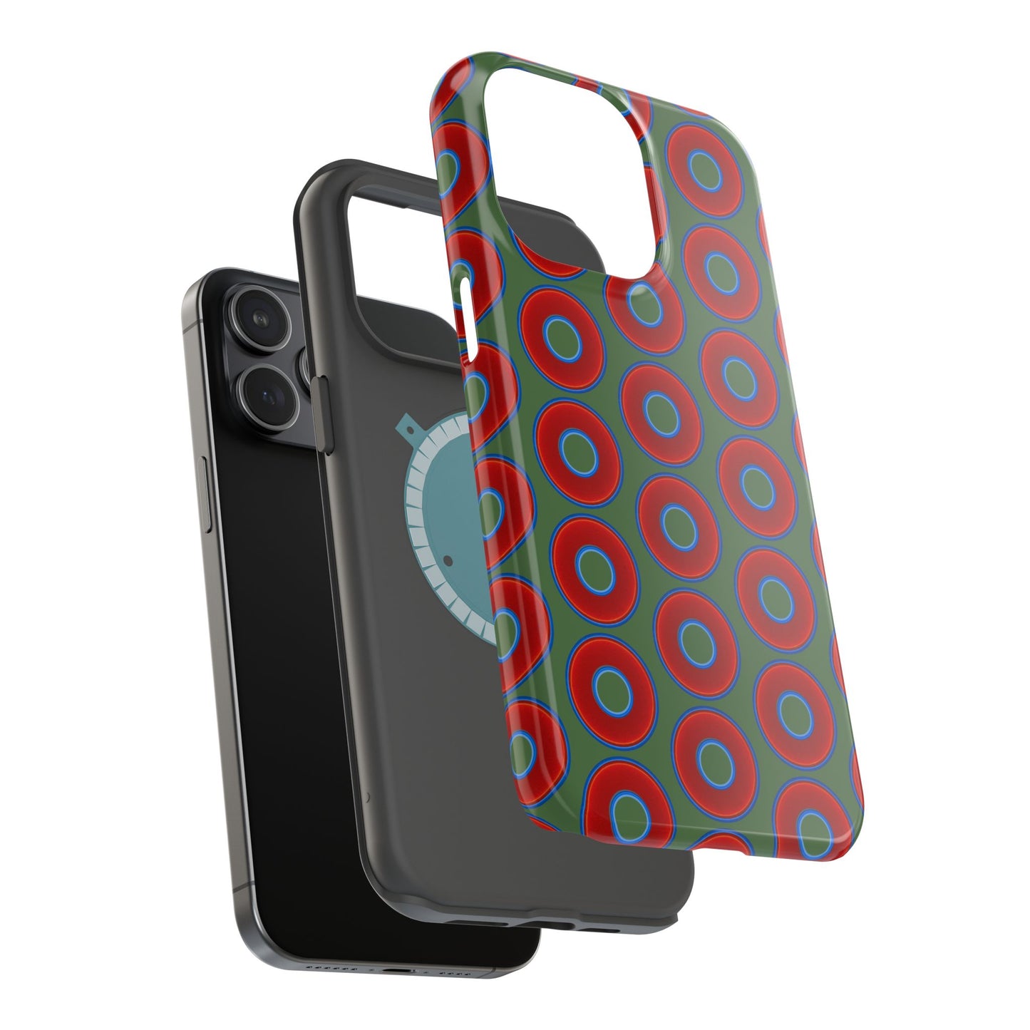 Magnetic Tough Donut Case - red vivid donut print w/dark Fenway green background