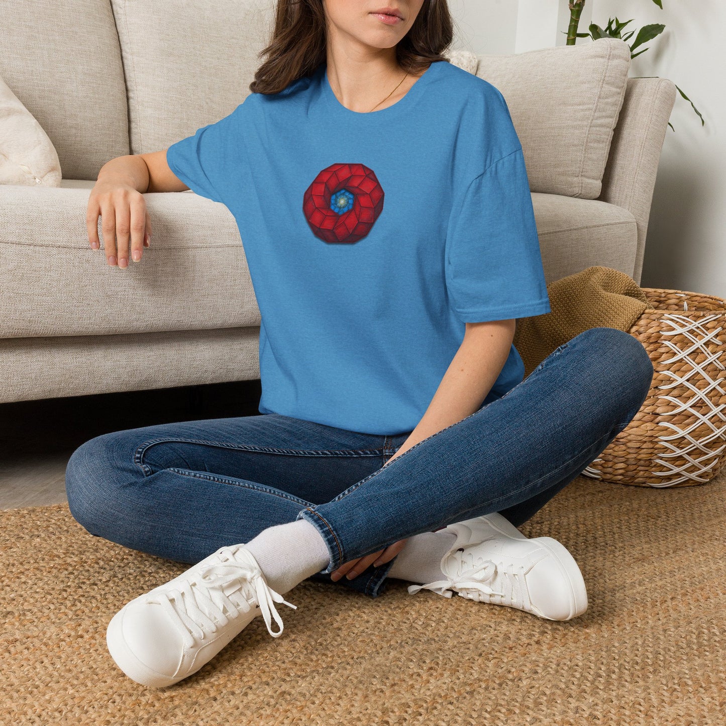 Classic Donut Tee - Unisex Soft-Style - "The 9th Donut" - rustic red/blue cubed donut - variant 1