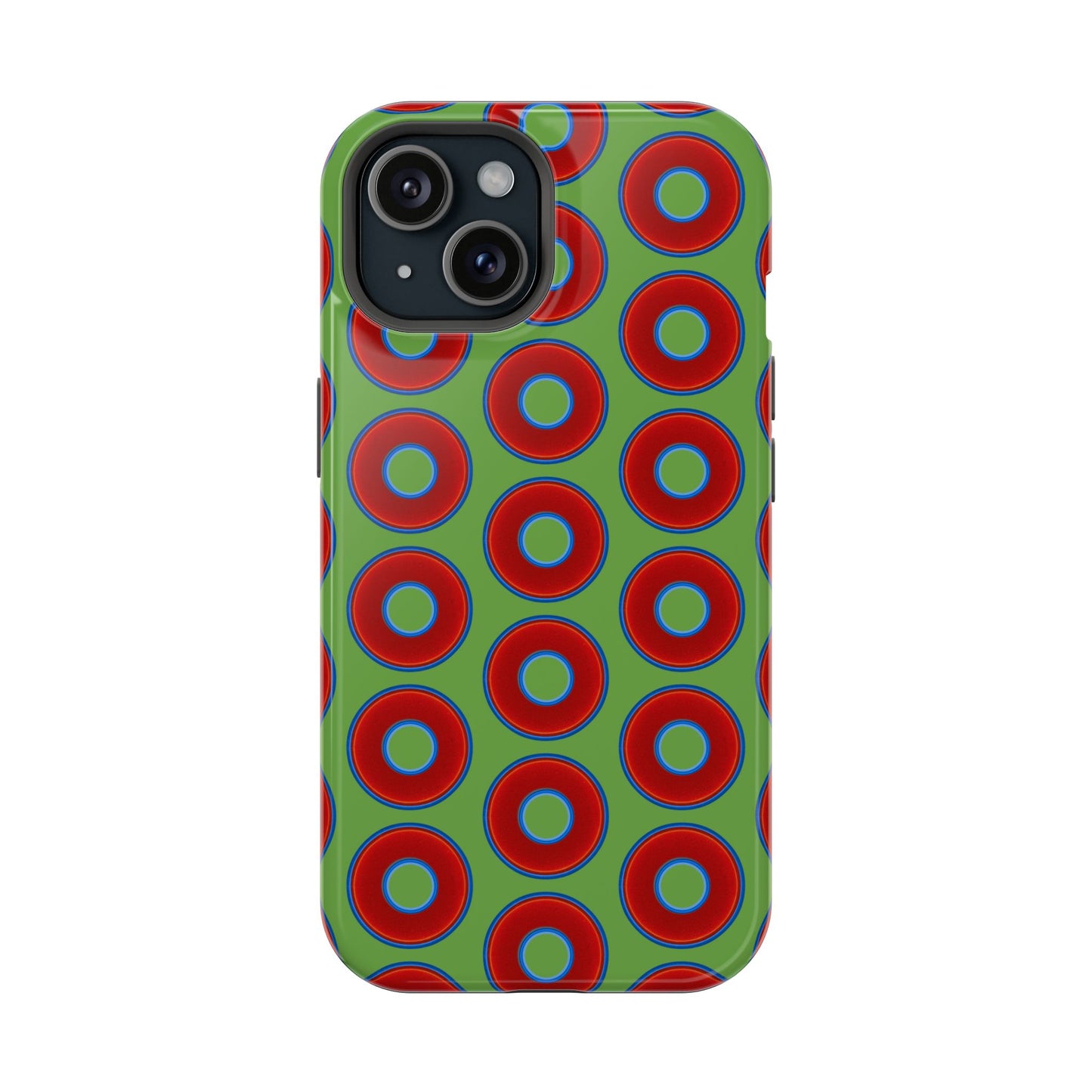 Impact-Resistant Lumpy Donut Case - red vivid donut print w/light green background