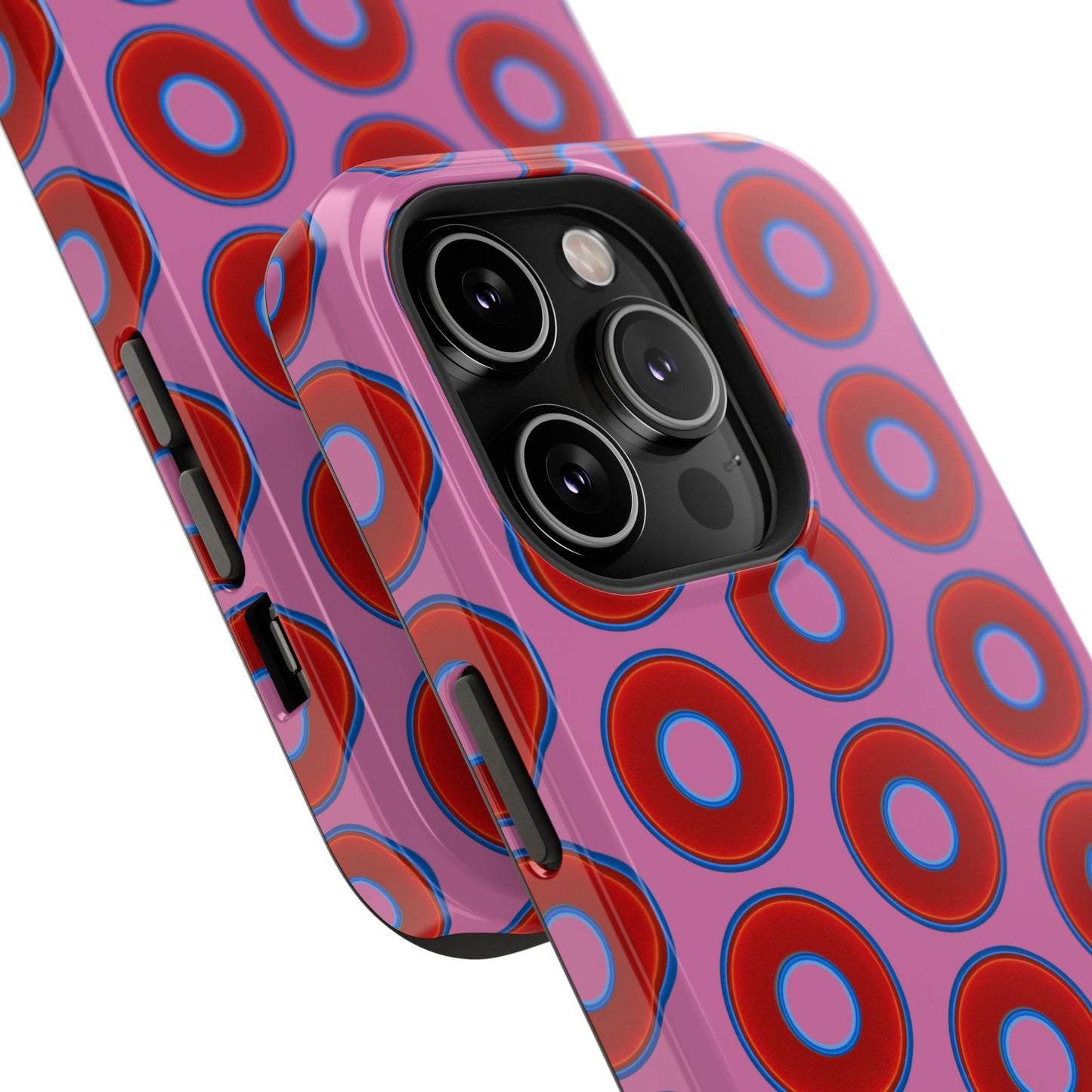 Impact-Resistant Lumpy Donut Case - red vivid donut print w/pink background