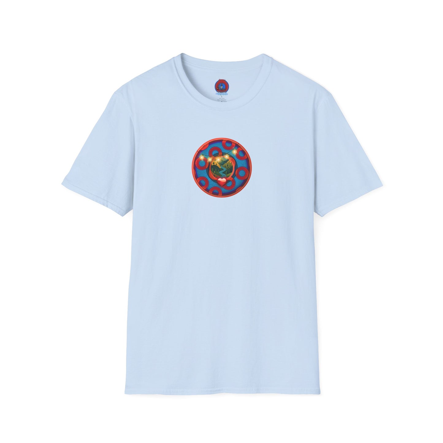 Classic Donut Tee - Unisex Soft-Style - "MORE Donuts Please" - rustic dark blue/red paradox donut - variant 2