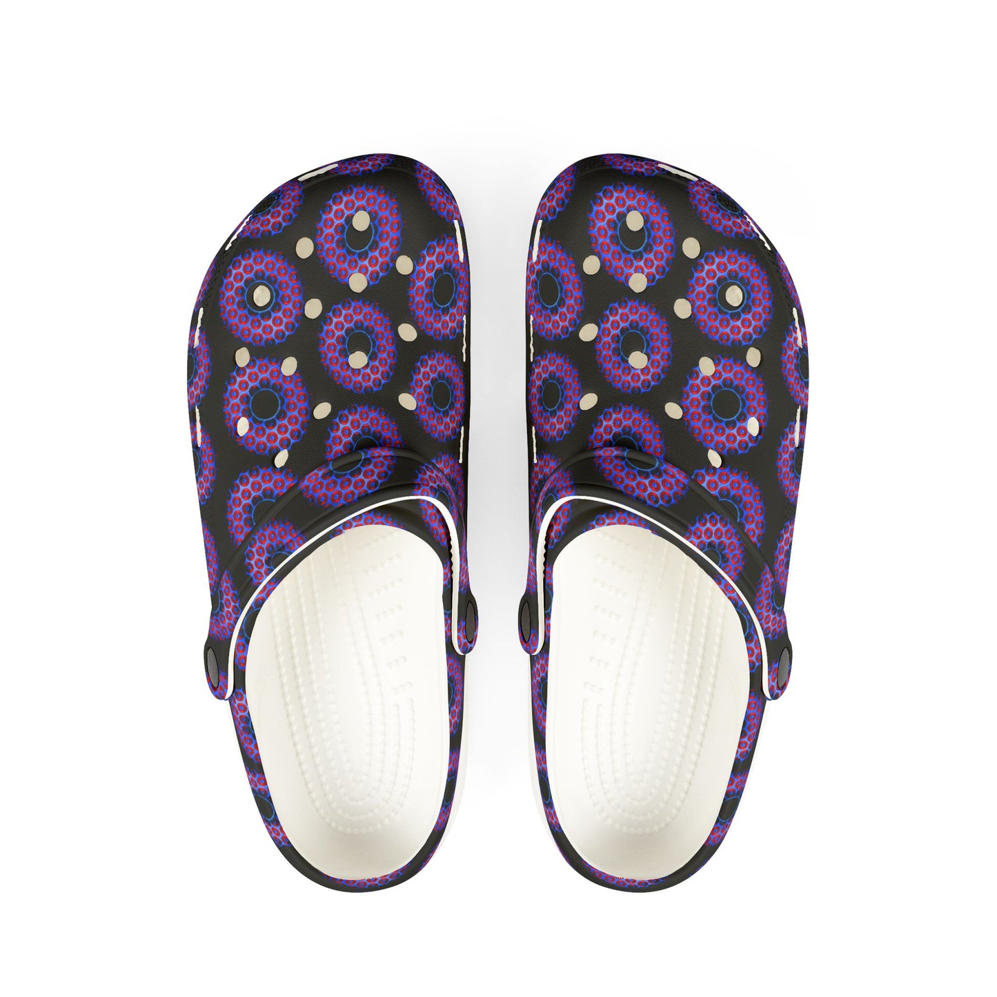 Spatchcocks - donut slip-on shoes - paradoxical red bling donuts w/black background [unisex]